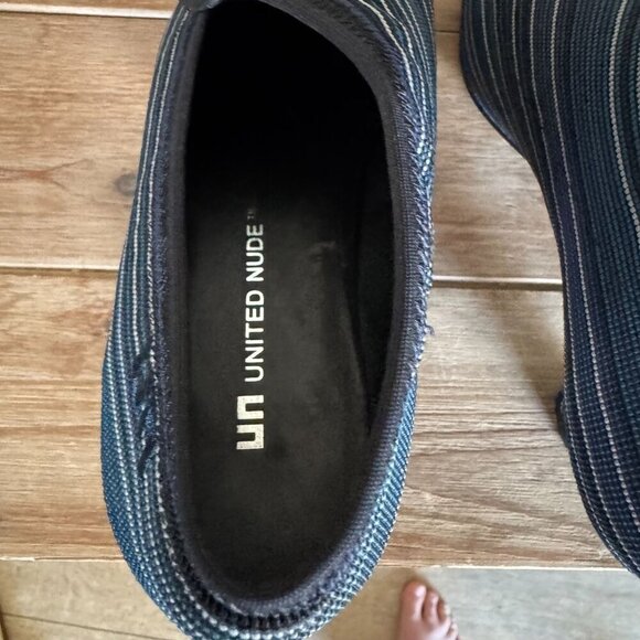 United Nude Navy Blue Stripe Almond Toe Midi Heeled Low Ankle Boot Size 10 / 41 - Picture 12 of 15